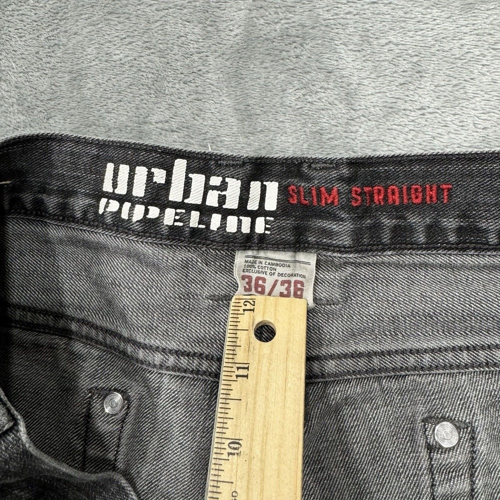 Urban Pipeline Jeans Mens 36x36 Gray Slim Straight Medium Wash Denim Work Logo - Picture 6 of 9